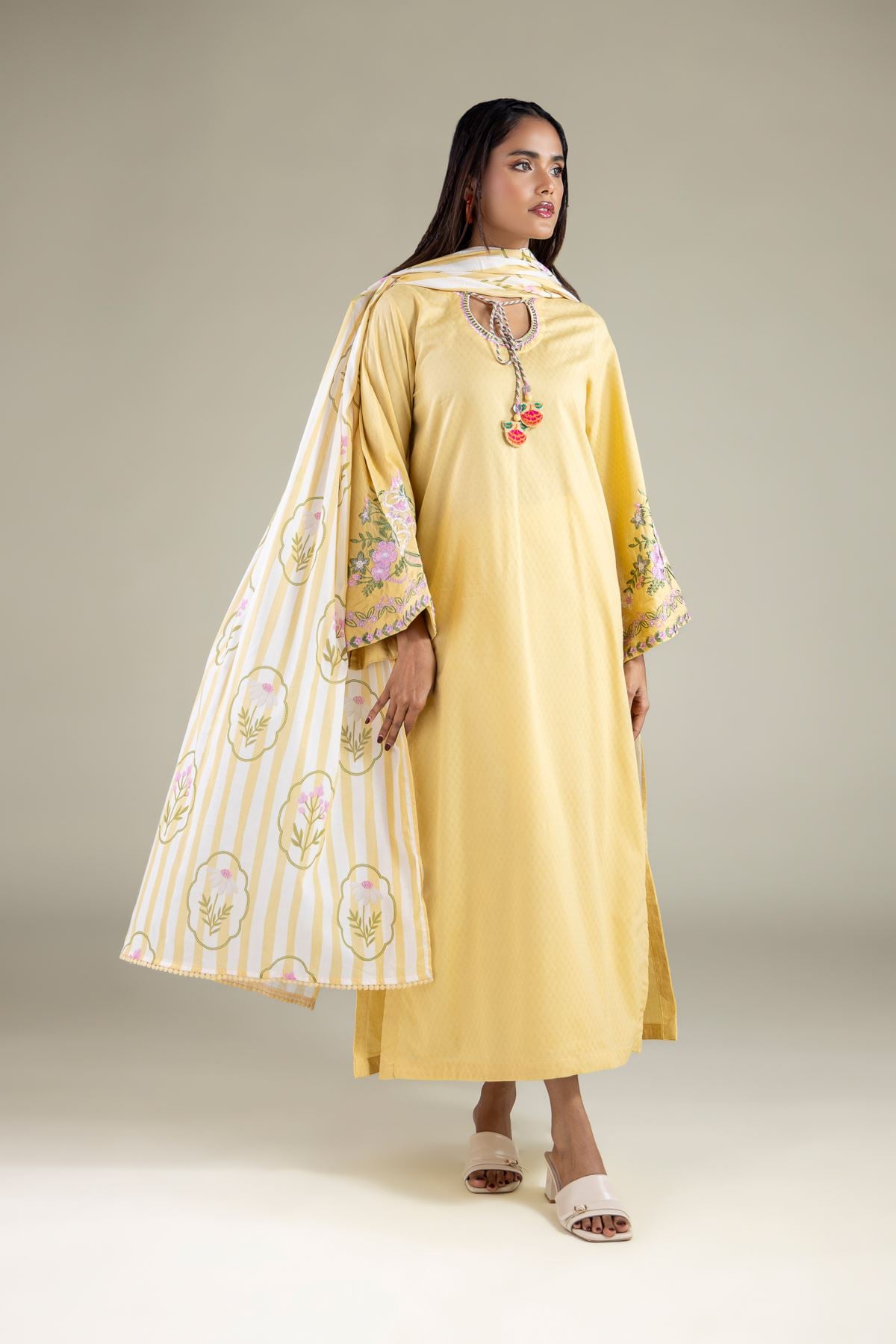 Floral Striped Dupatta