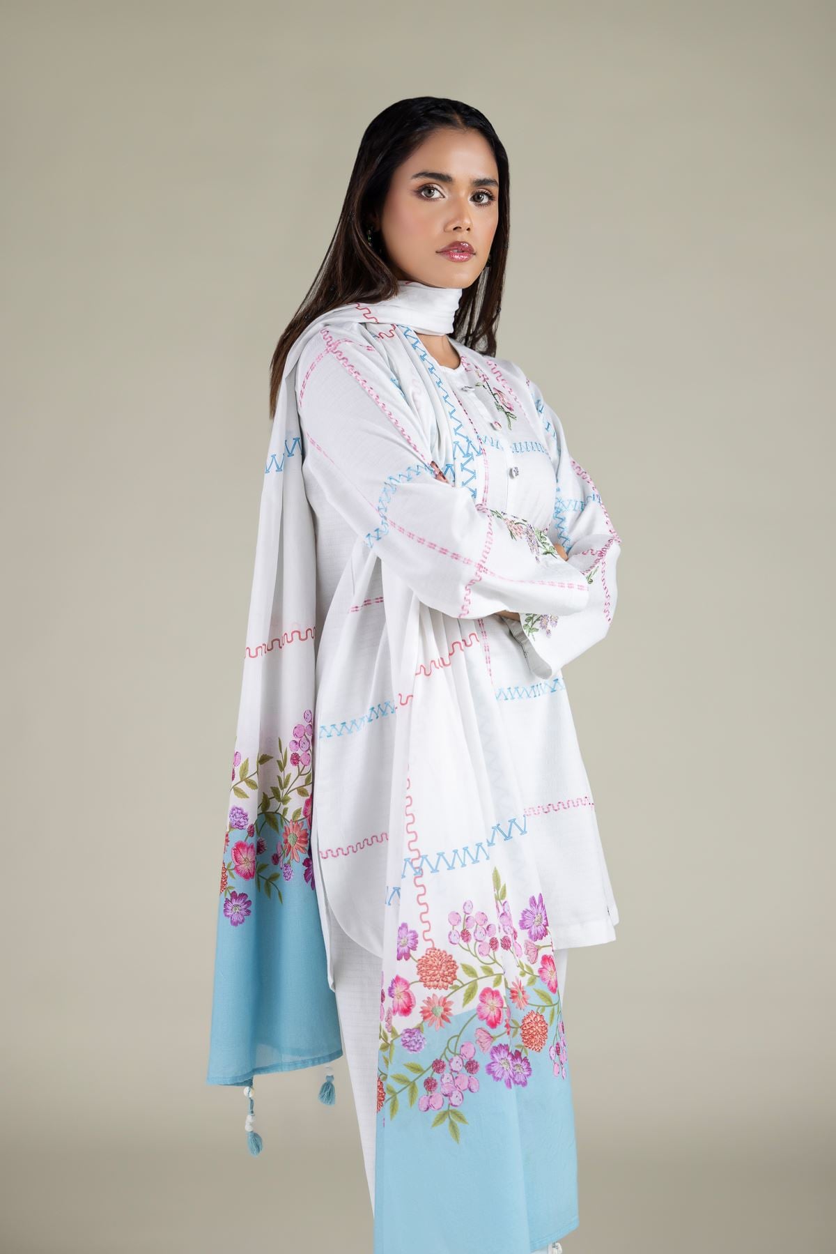 Floral Tassel Dupatta