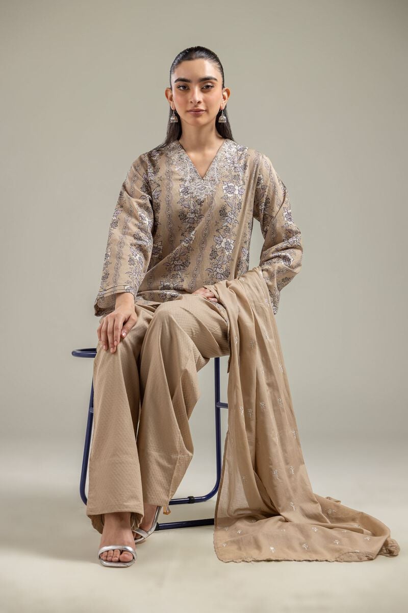 Beige V-Neck Kurta