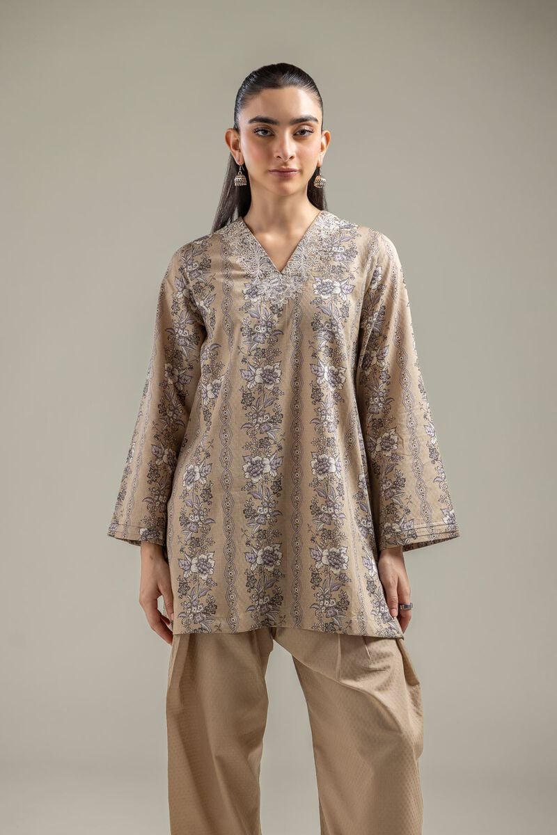 Beige V-Neck Kurta