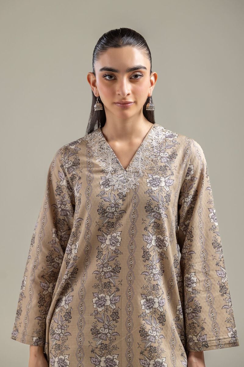 Beige V-Neck Kurta