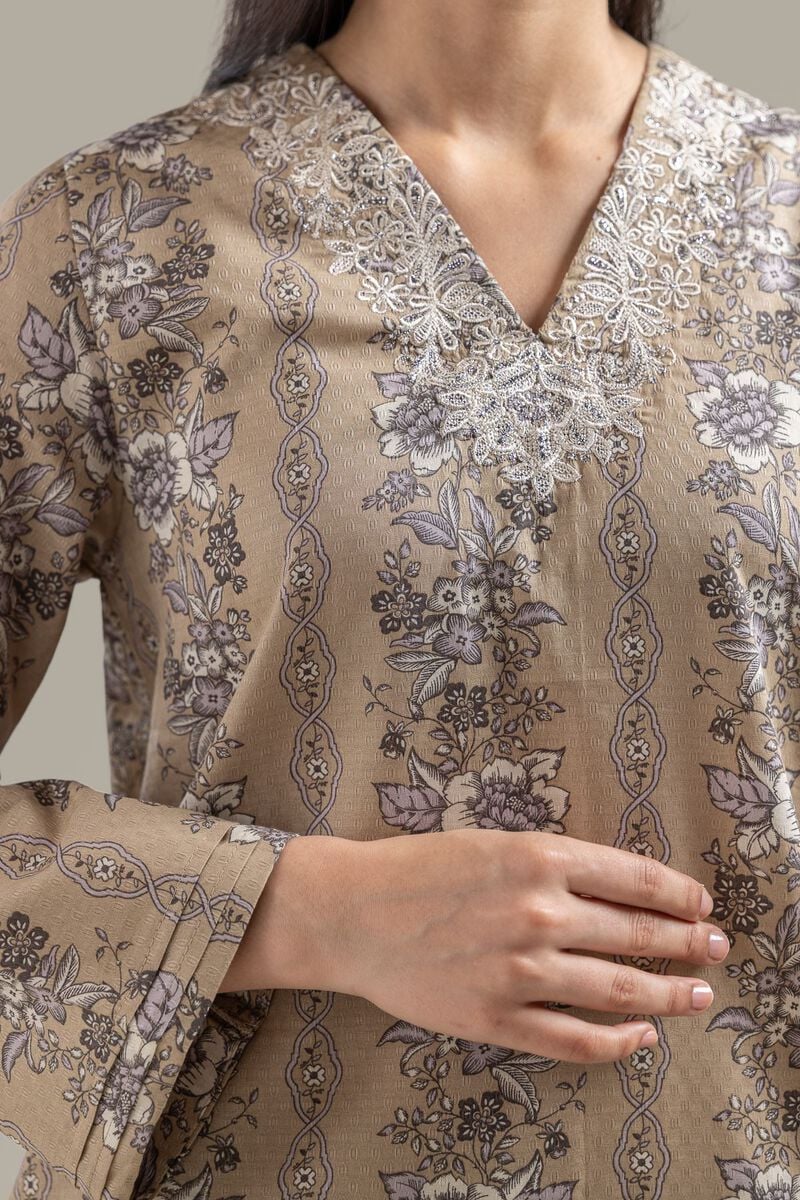 Beige V-Neck Kurta