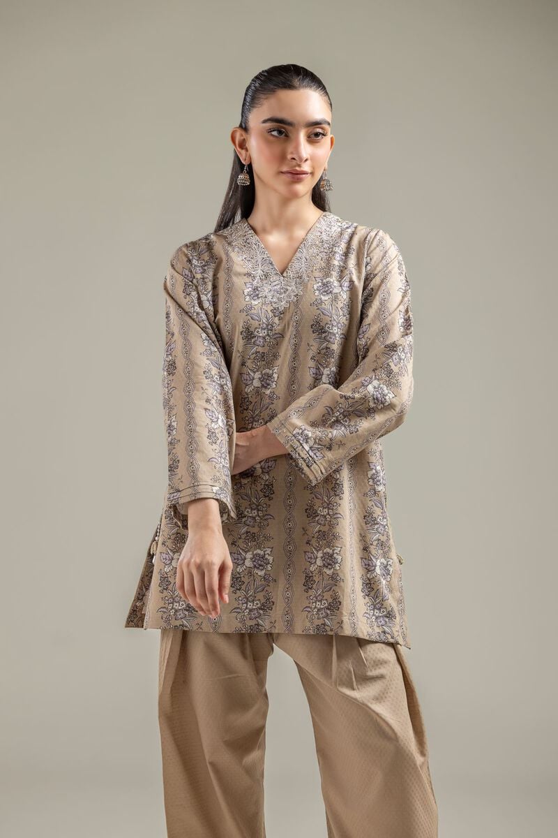 Beige V-Neck Kurta