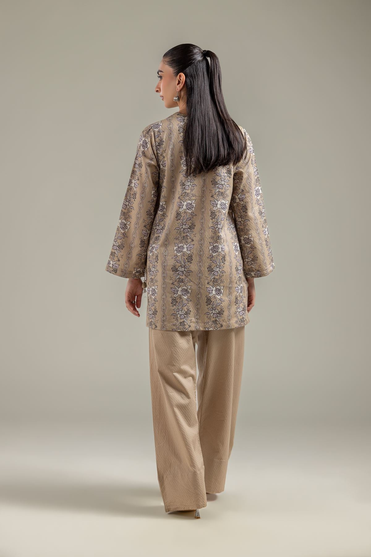 Beige V-Neck Kurta