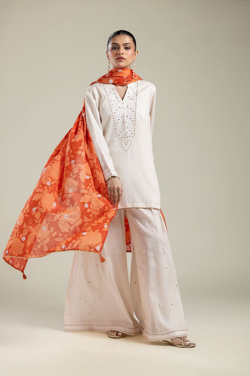 Orange Floral Dupatta