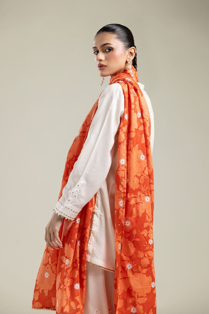 Orange Floral Dupatta