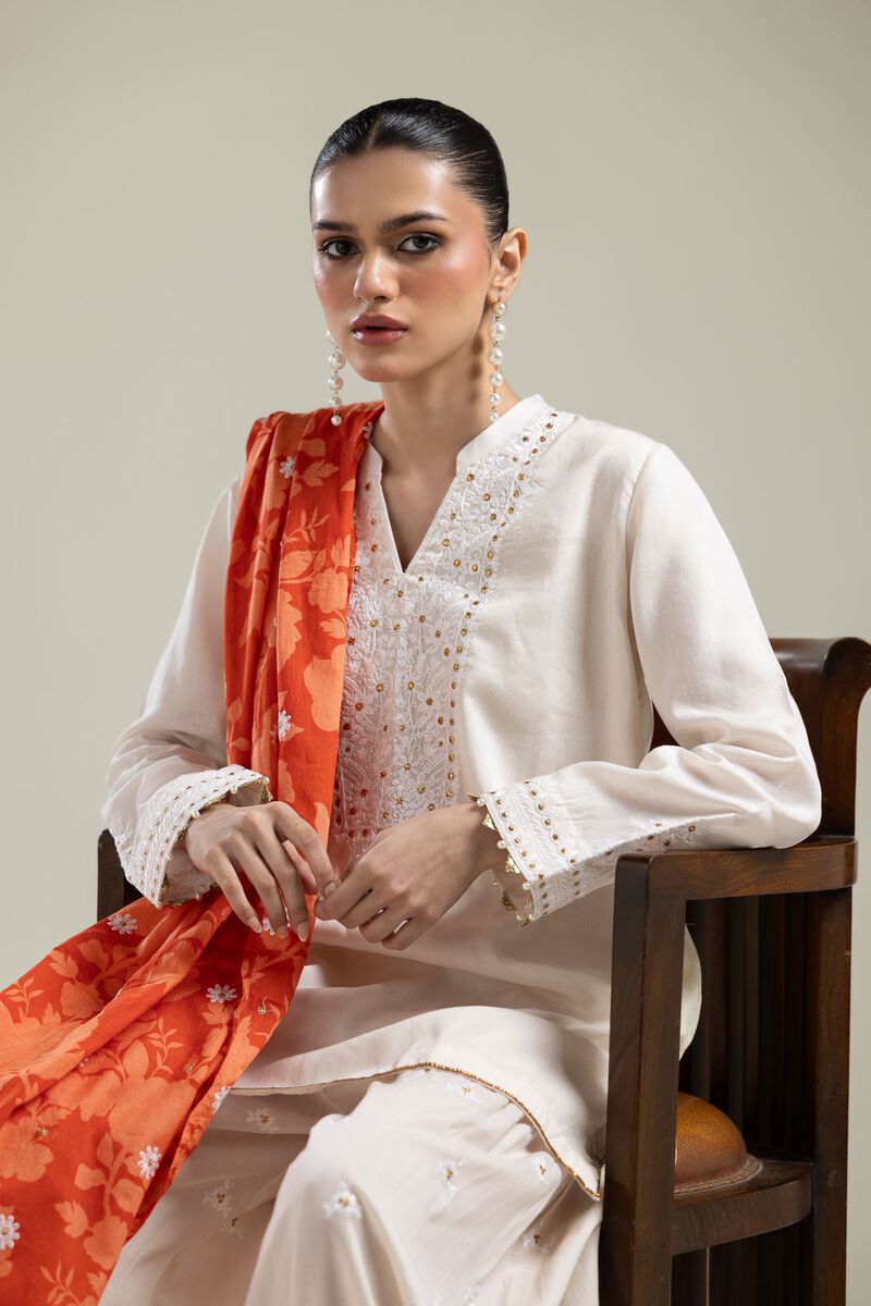 Orange Floral Dupatta