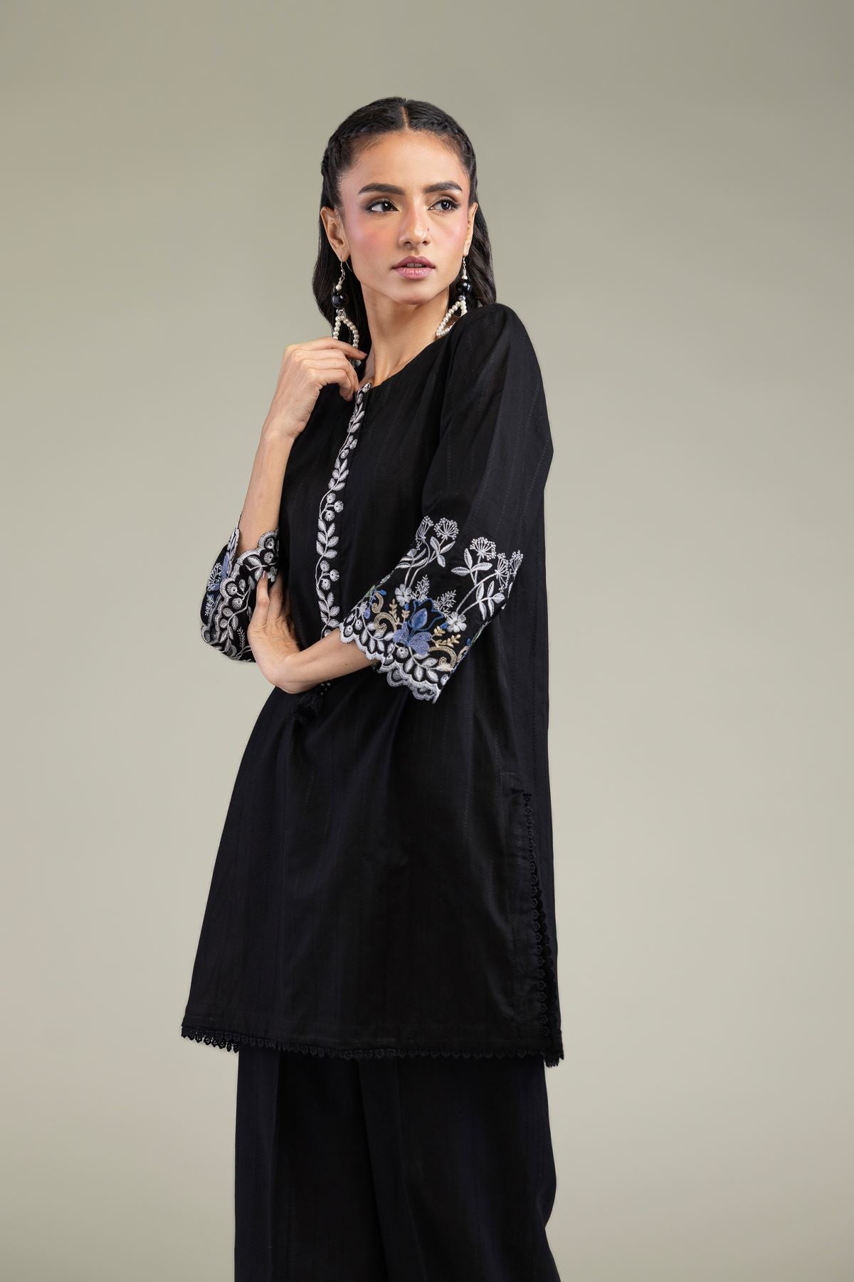 Black Cotton Kurta