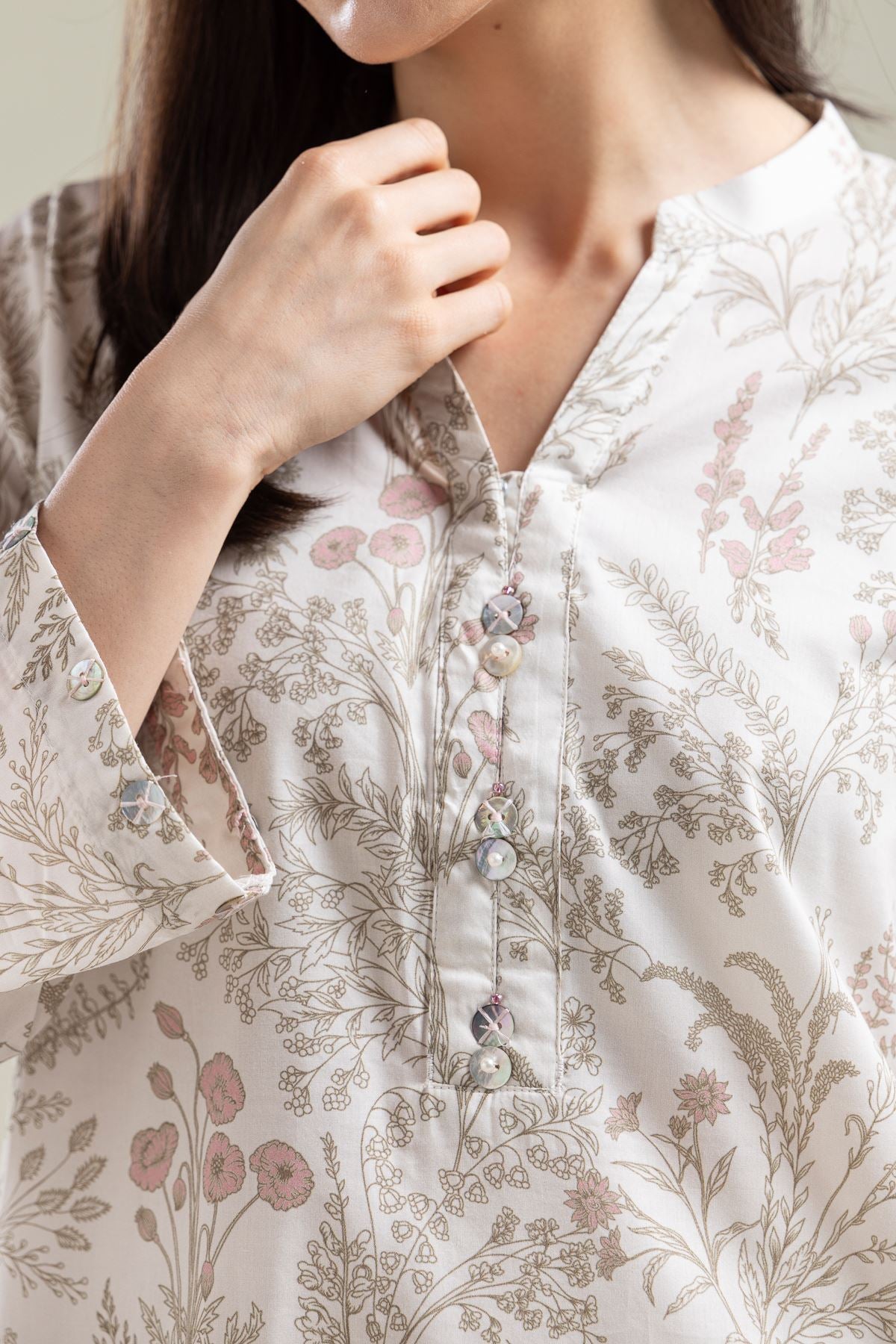 Floral V-Neck Kurta