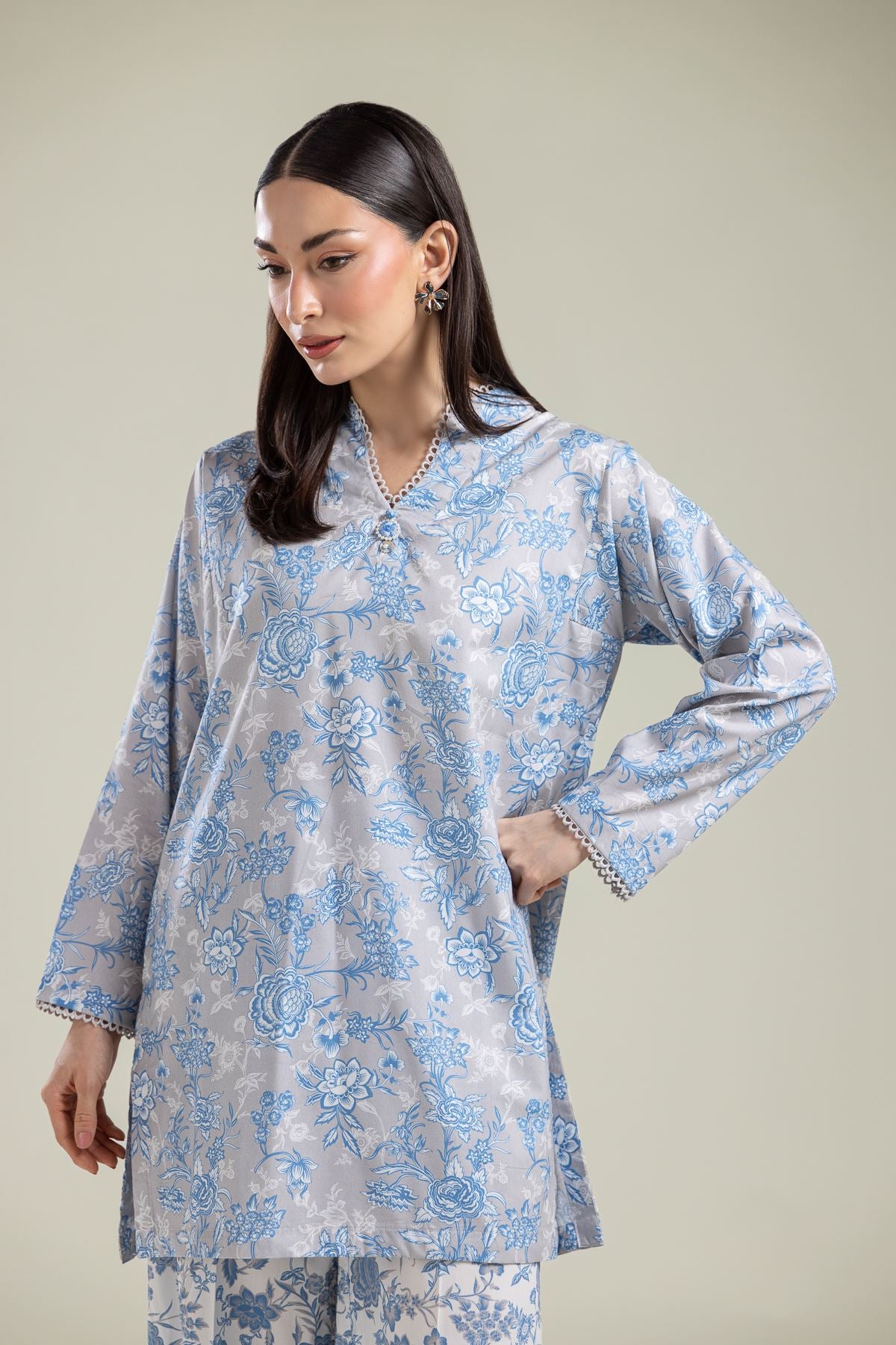 Gray Floral Kurta