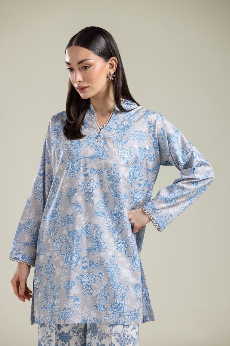 Gray Floral Kurta