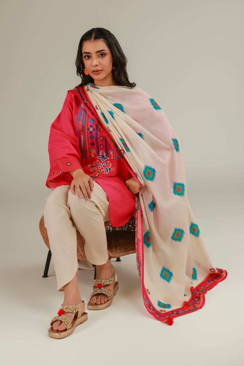 Buy Cotton V-Neck Kurta | 5000.00 PKR | 1-26-137-A-H-VG_MULTI | Khaadi Pakistan