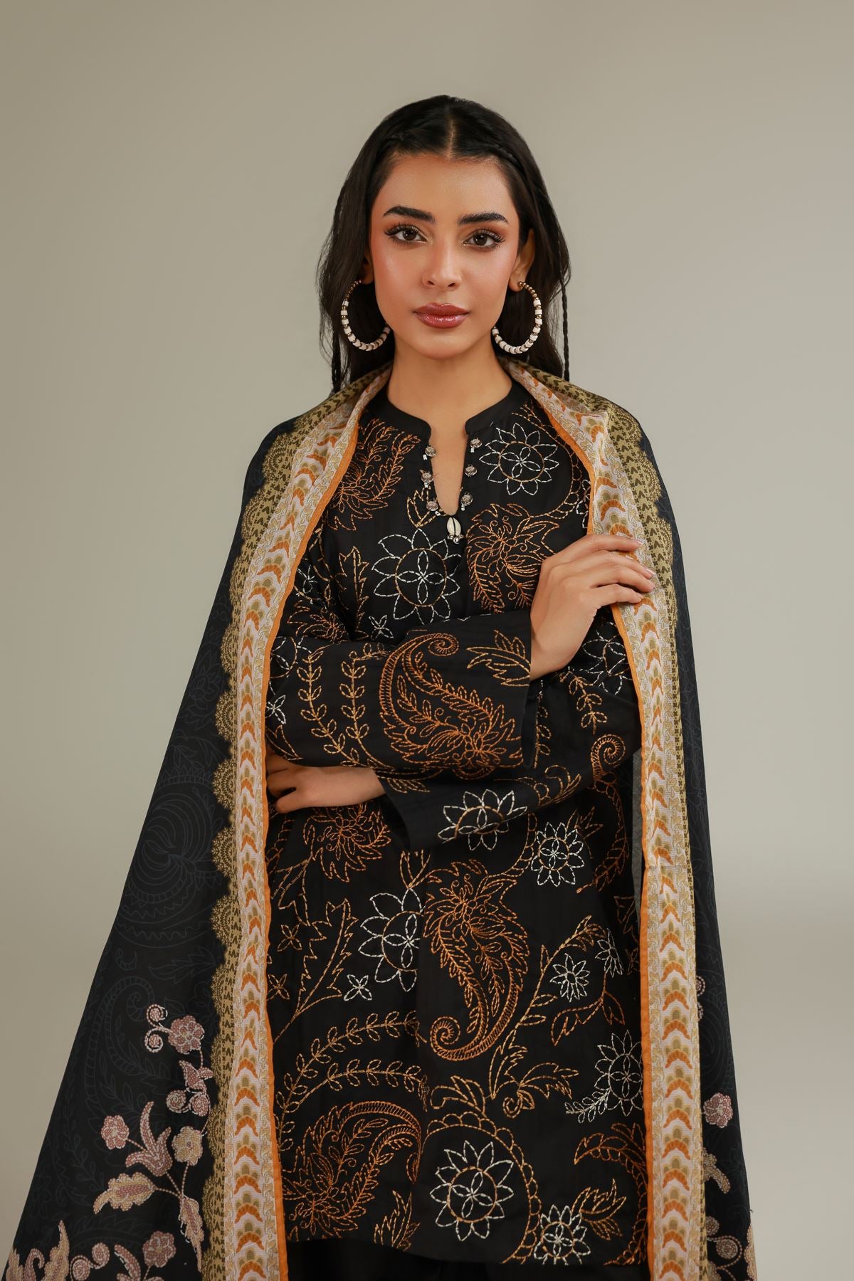 Black Embroidered Dupatta