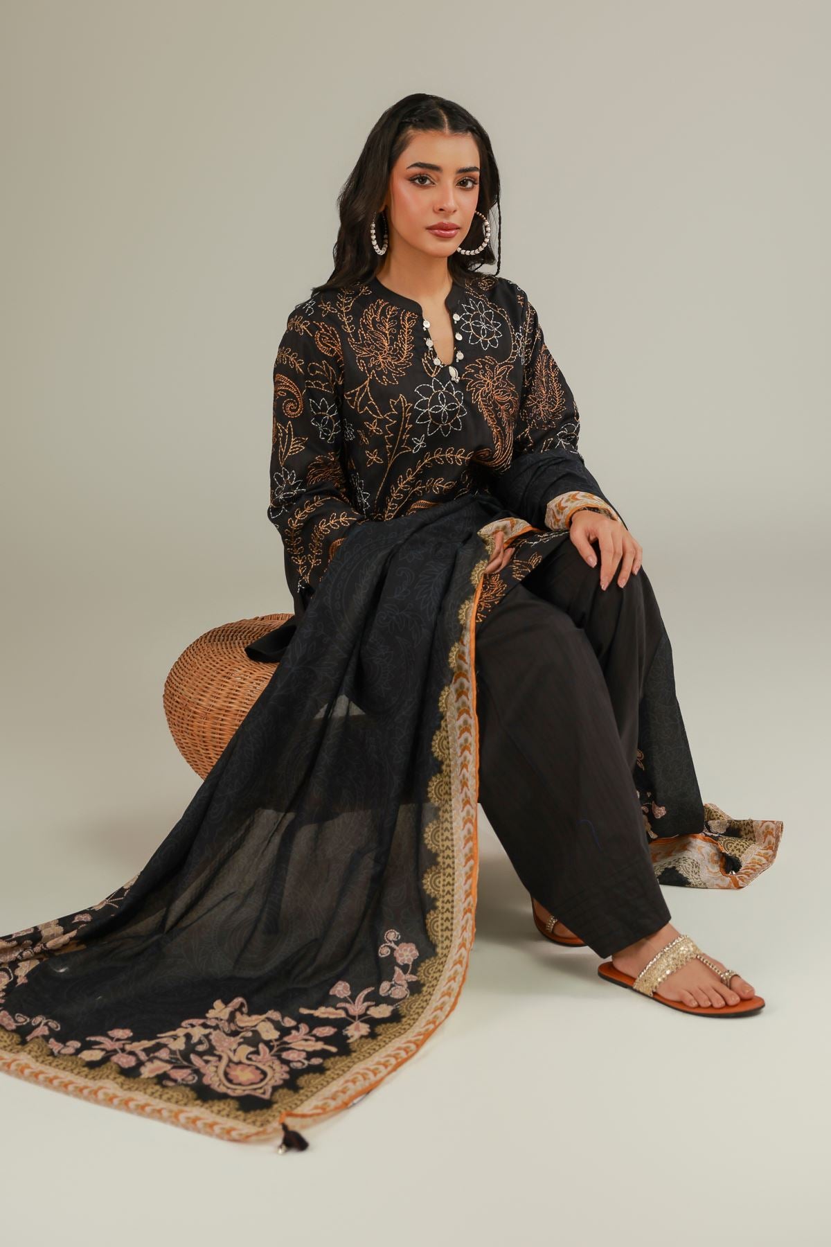 Black Embroidered Dupatta