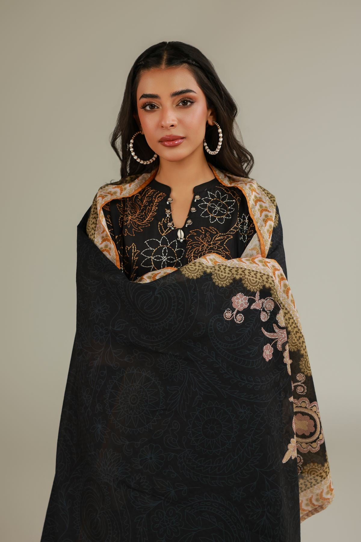 Black Embroidered Dupatta