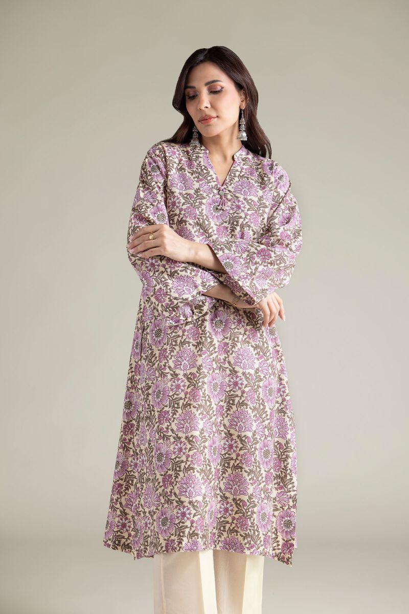 Beige V-Neck Kurta