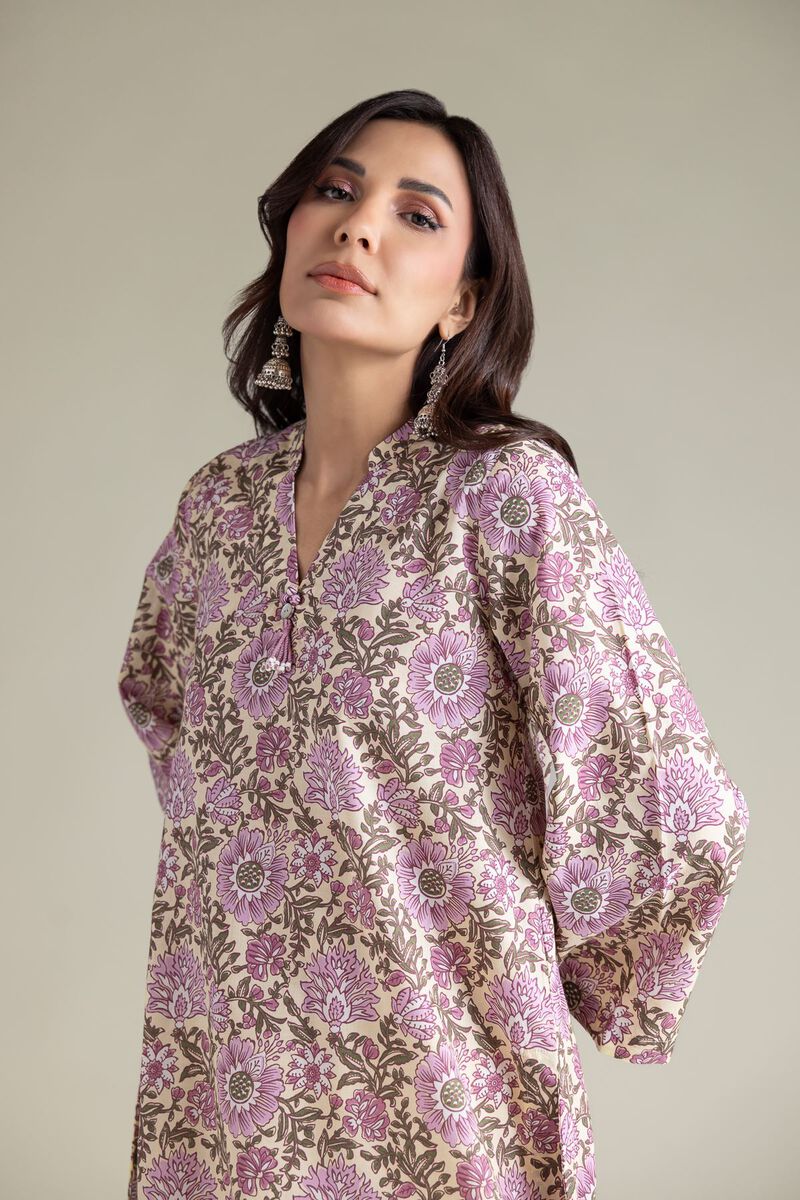 Beige V-Neck Kurta