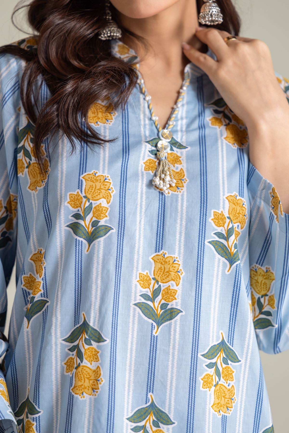 Blue V-Neck Kurta