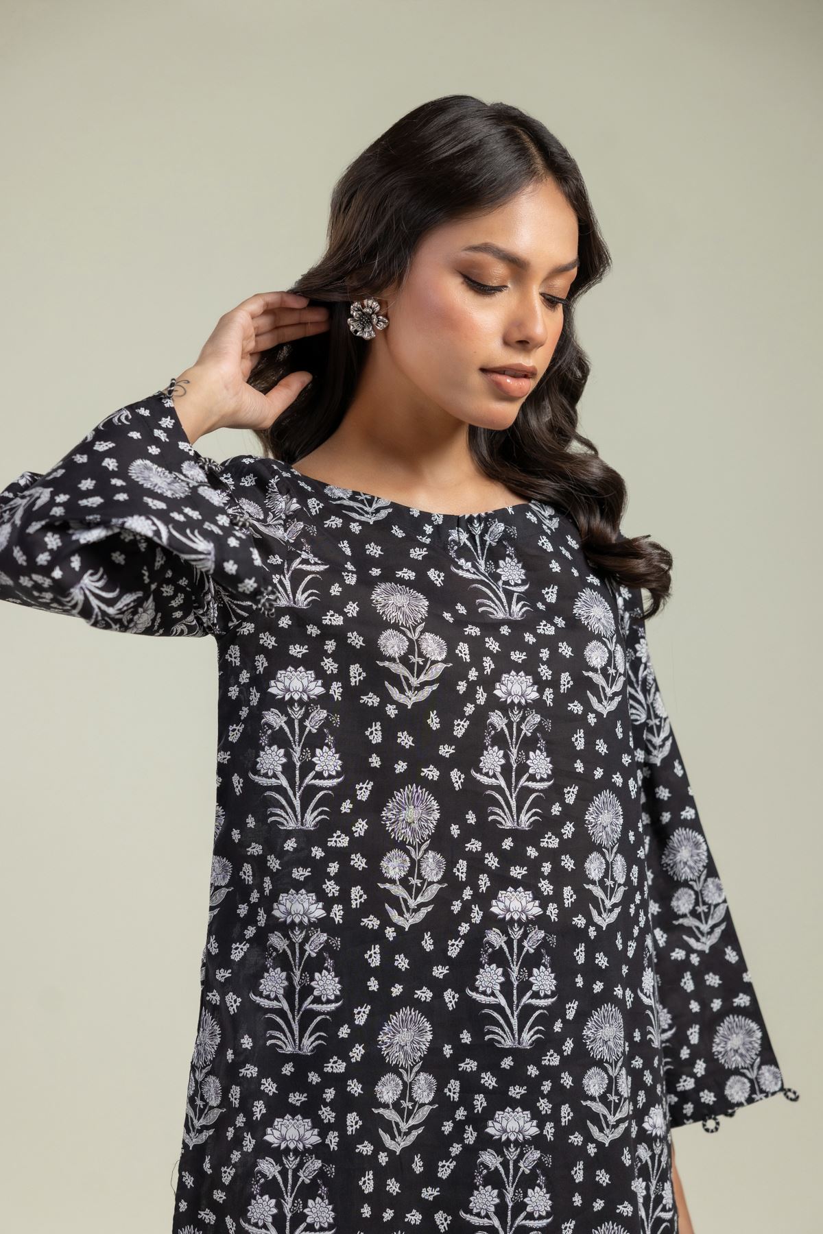 Black Floral Kurta
