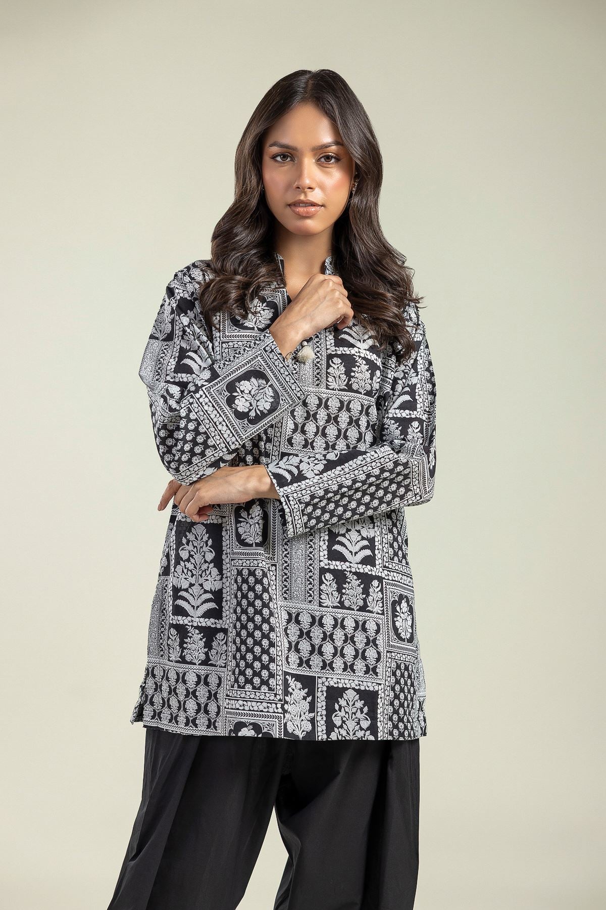 Black Floral Kurta