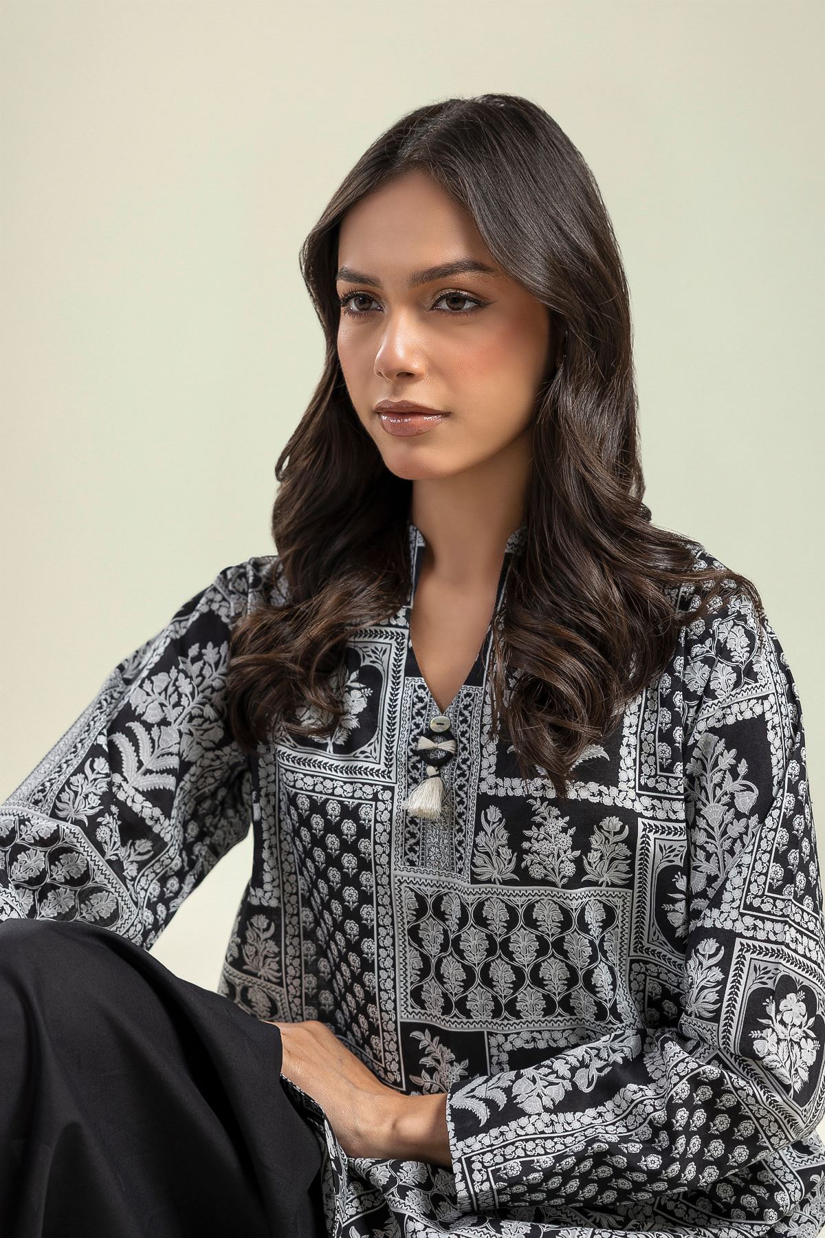 Black Floral Kurta