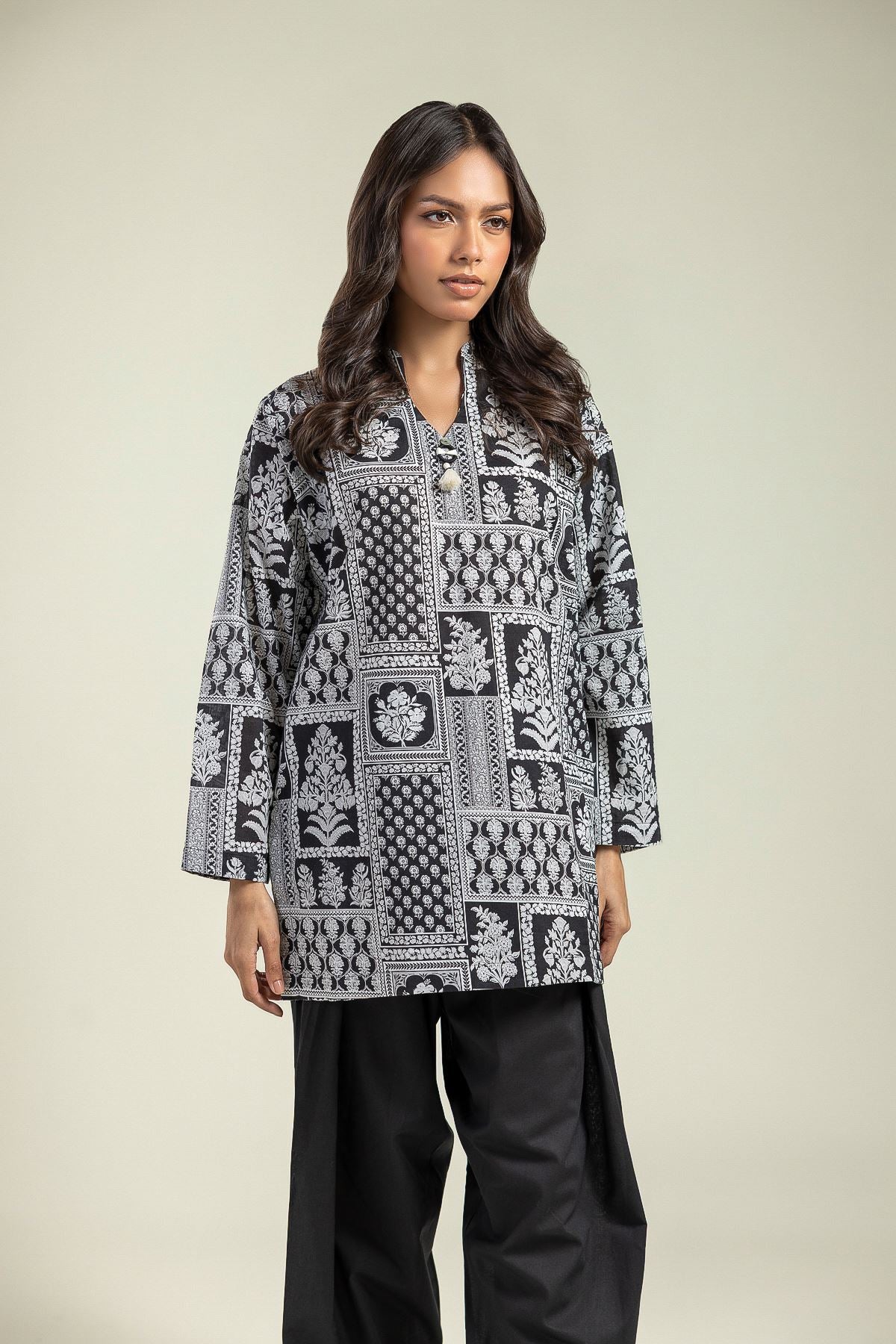 Black Floral Kurta