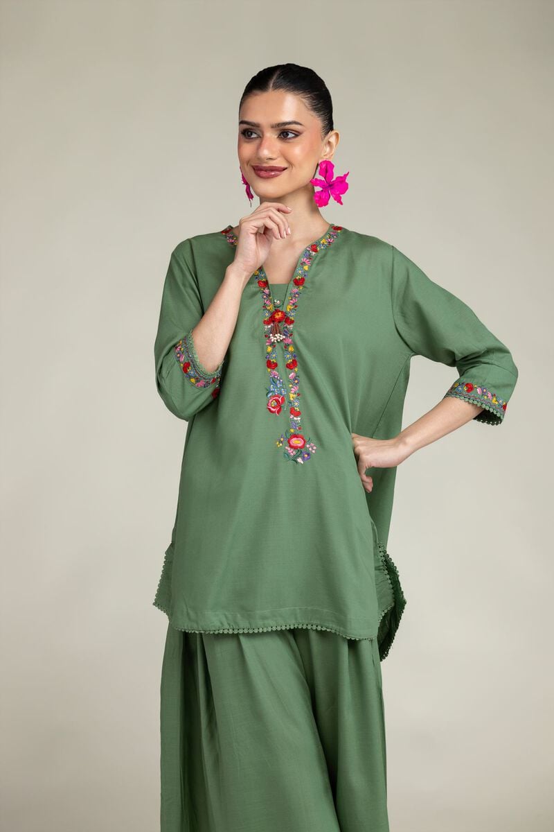 Green Floral Kurta