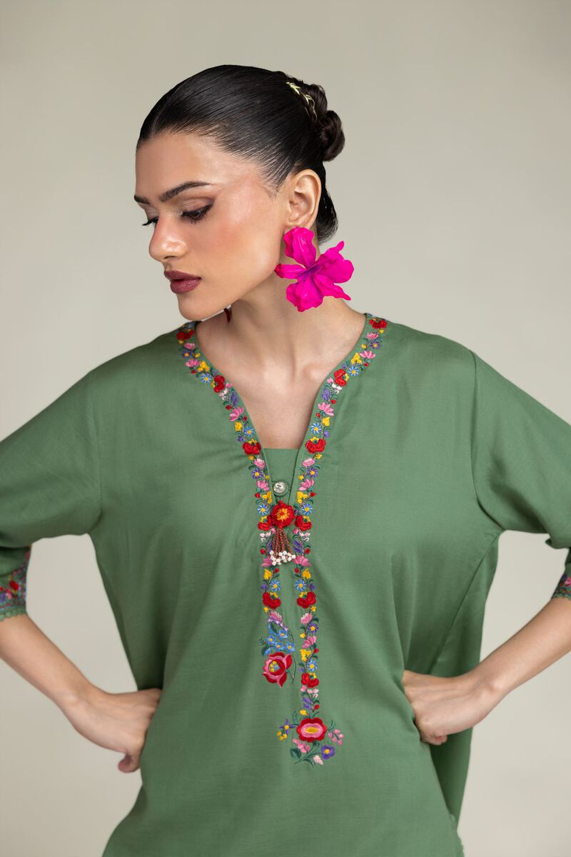 Green Floral Kurta