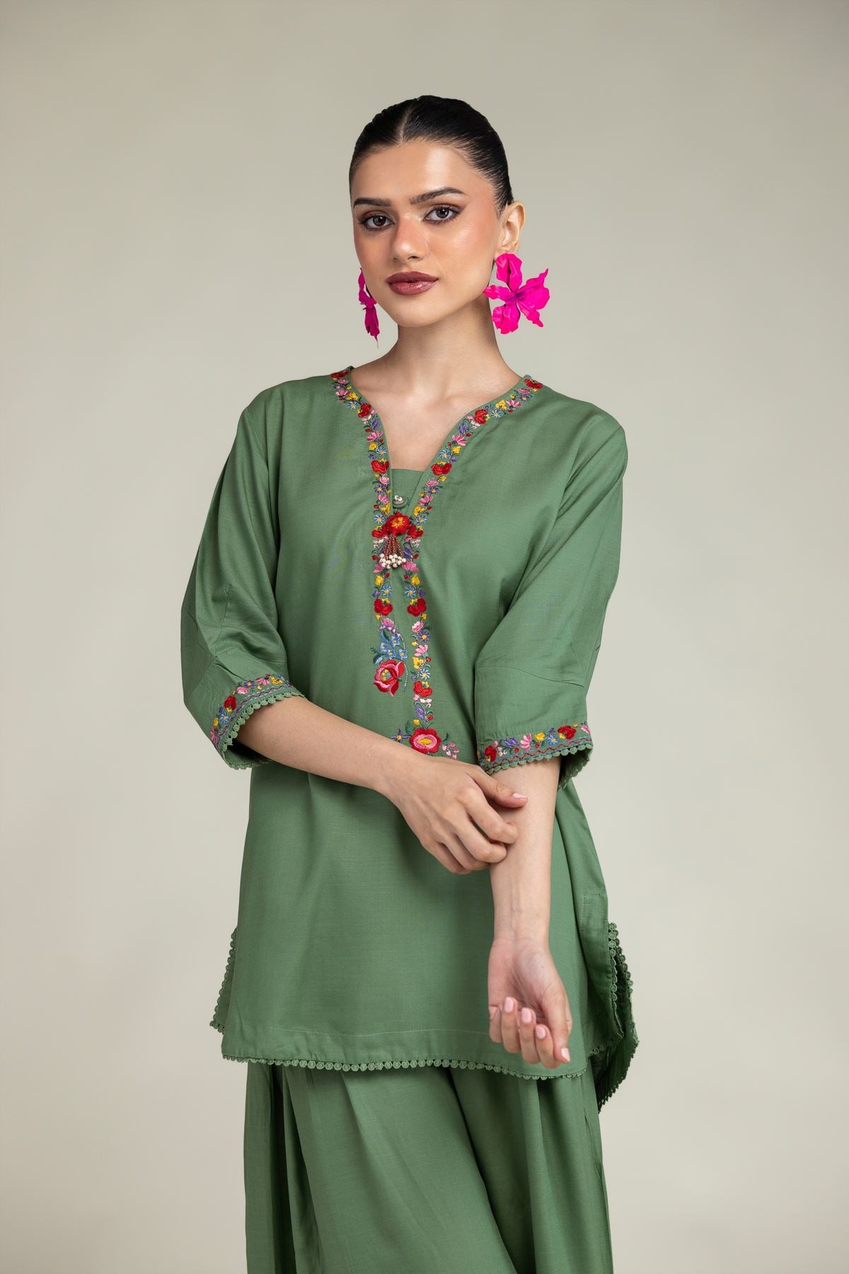 Green Floral Kurta