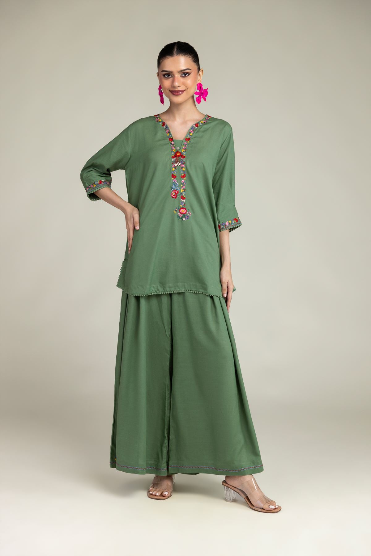 Green Floral Kurta