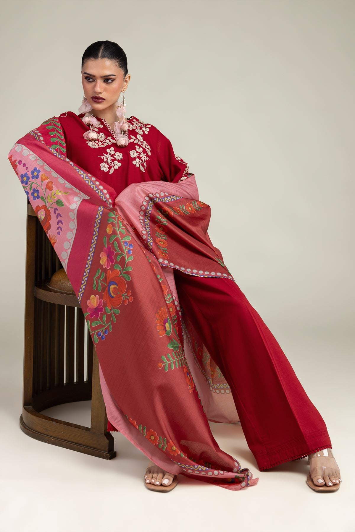Red Floral Dupatta