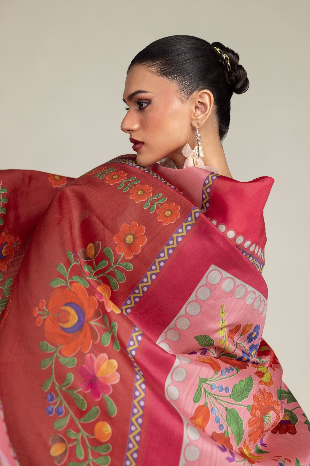 Red Floral Dupatta