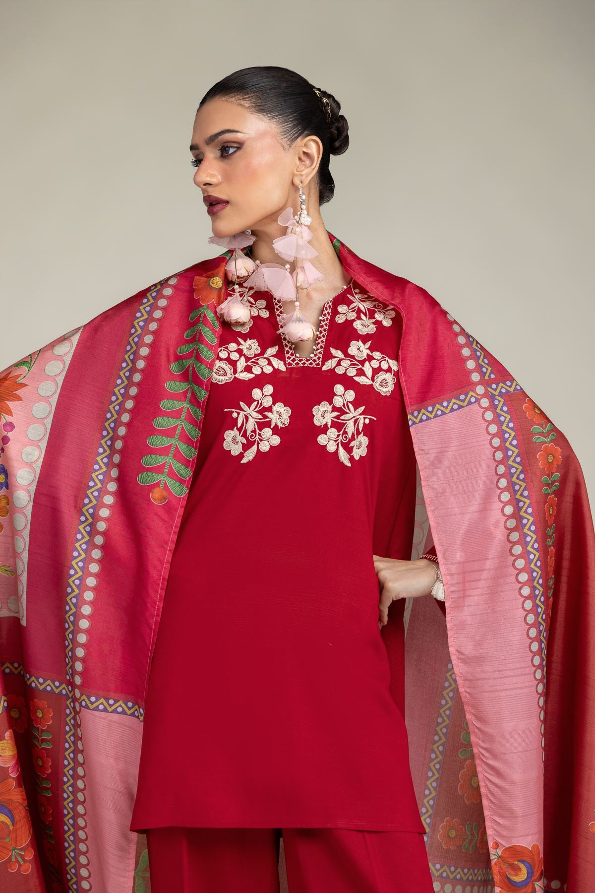 Red Floral Dupatta