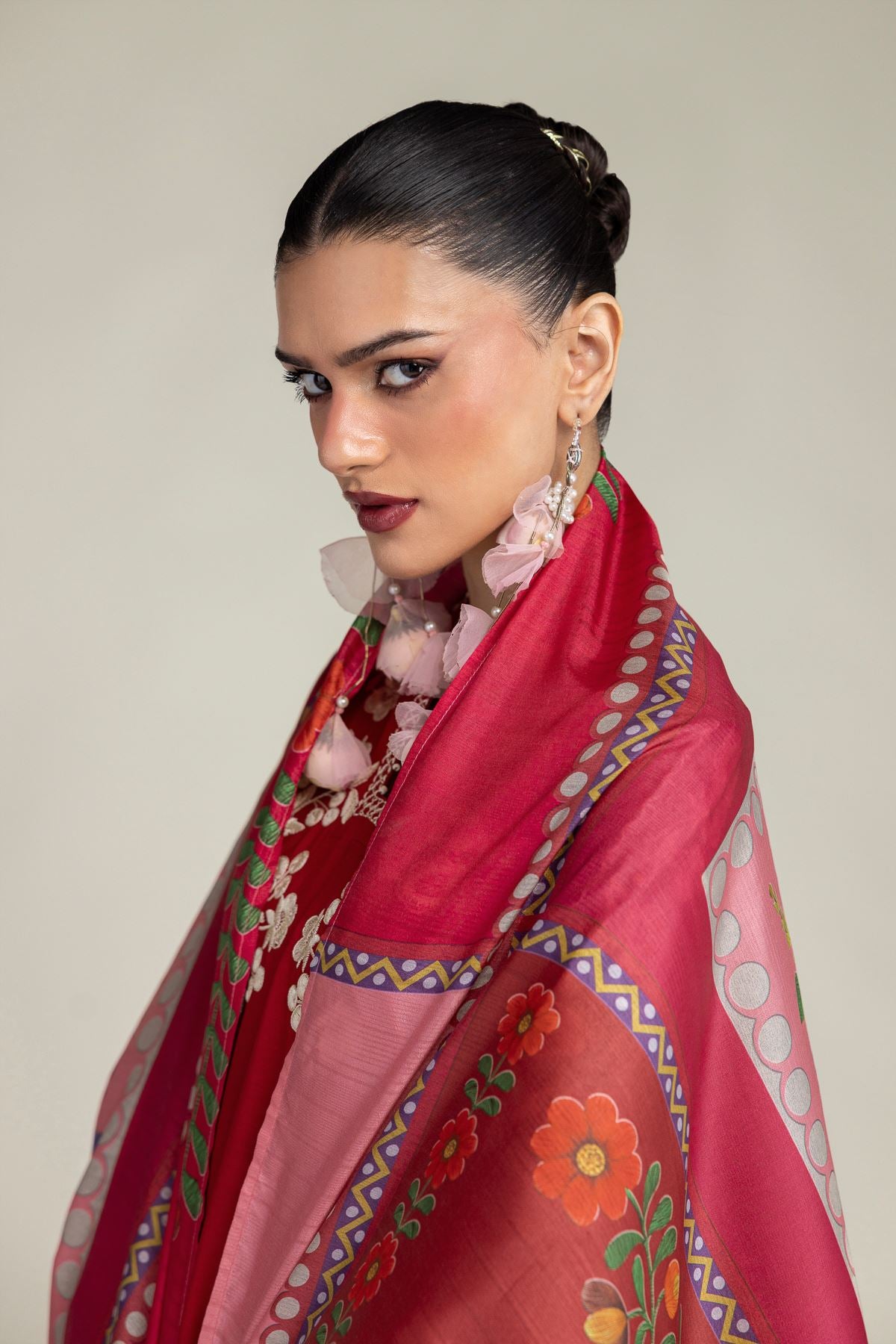 Red Floral Dupatta