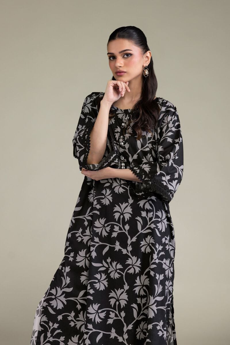 Black Floral Kurta