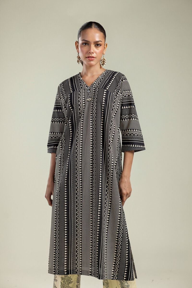 Black V-Neck Kurta