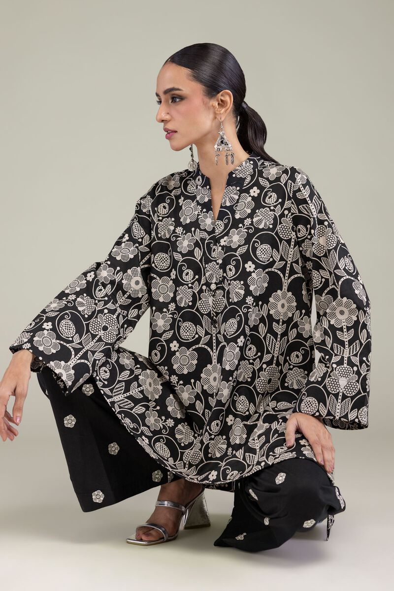 Black V-Neck Kurta