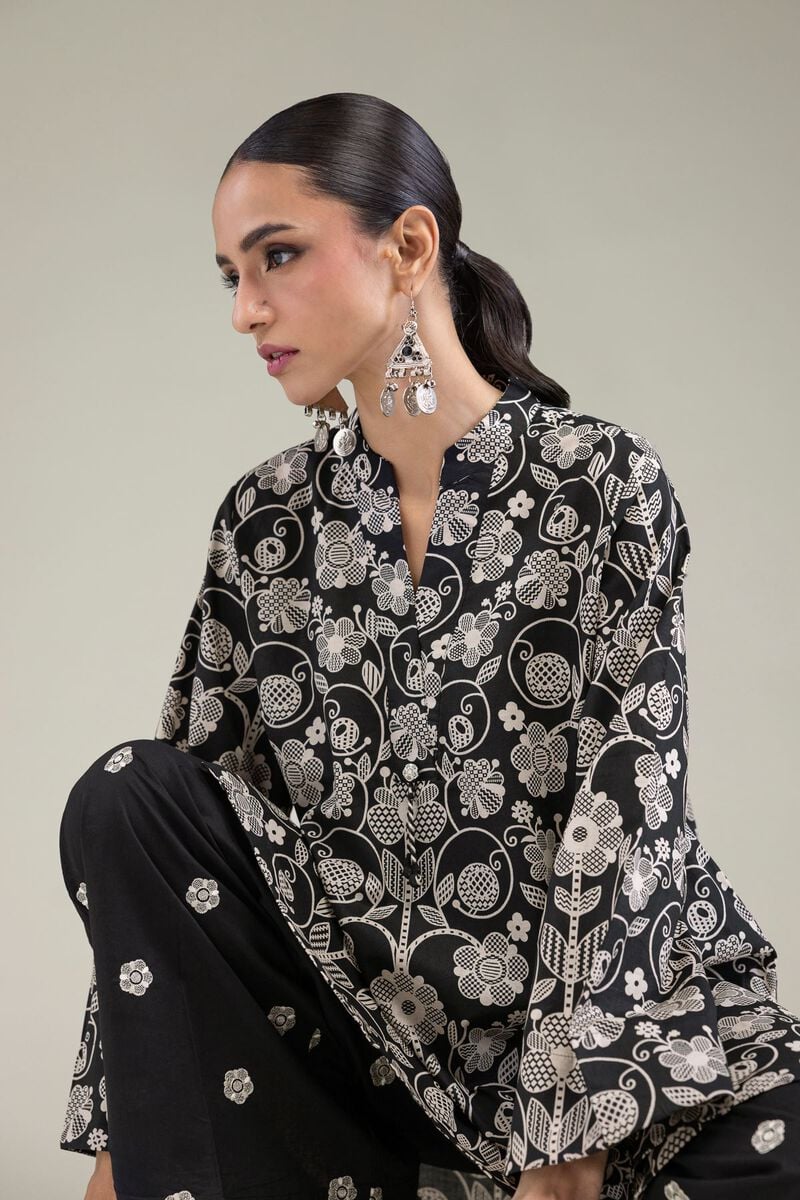 Black V-Neck Kurta