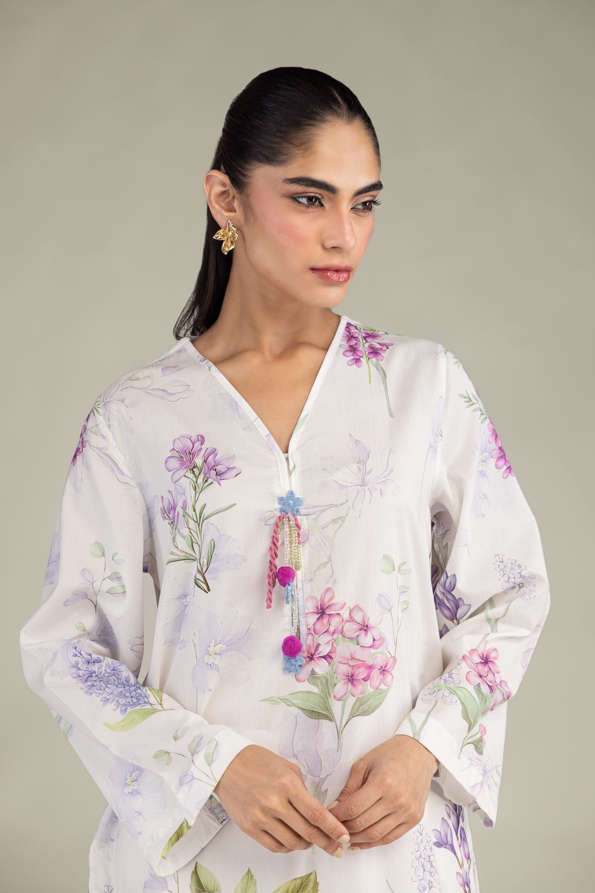 White V-Neck Kurta