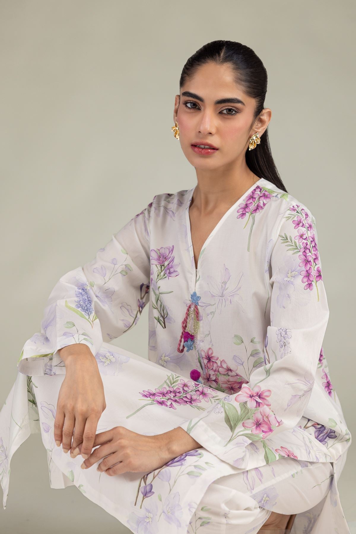 White V-Neck Kurta