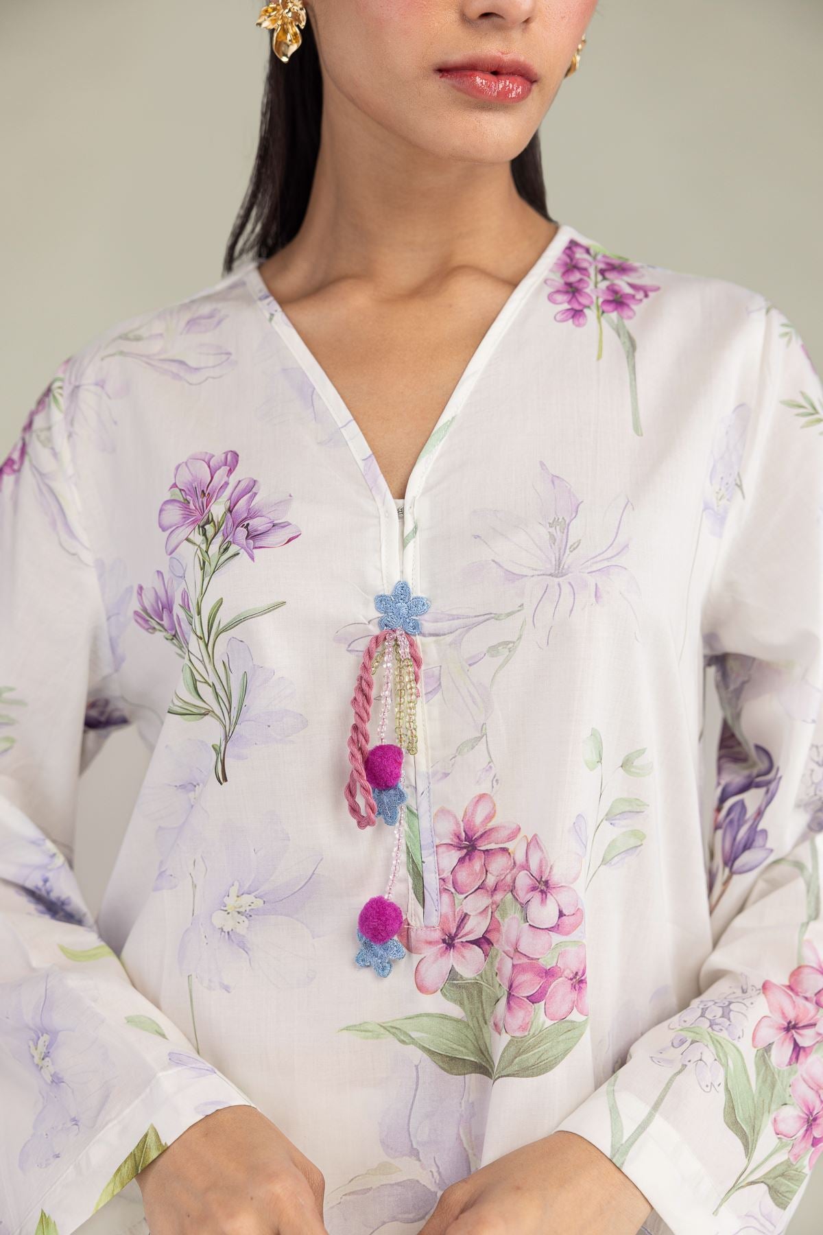 White V-Neck Kurta