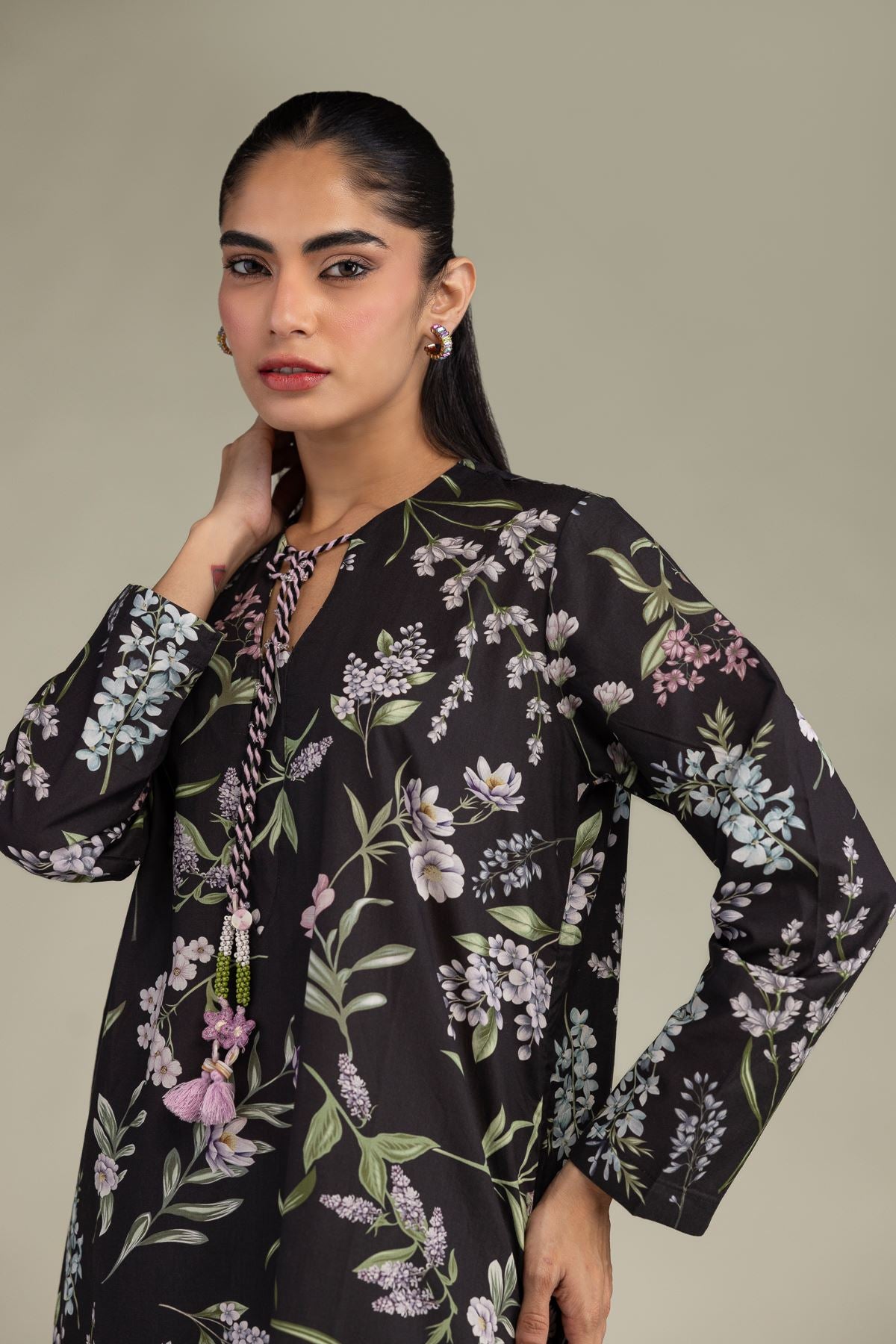 Black Floral Kurta
