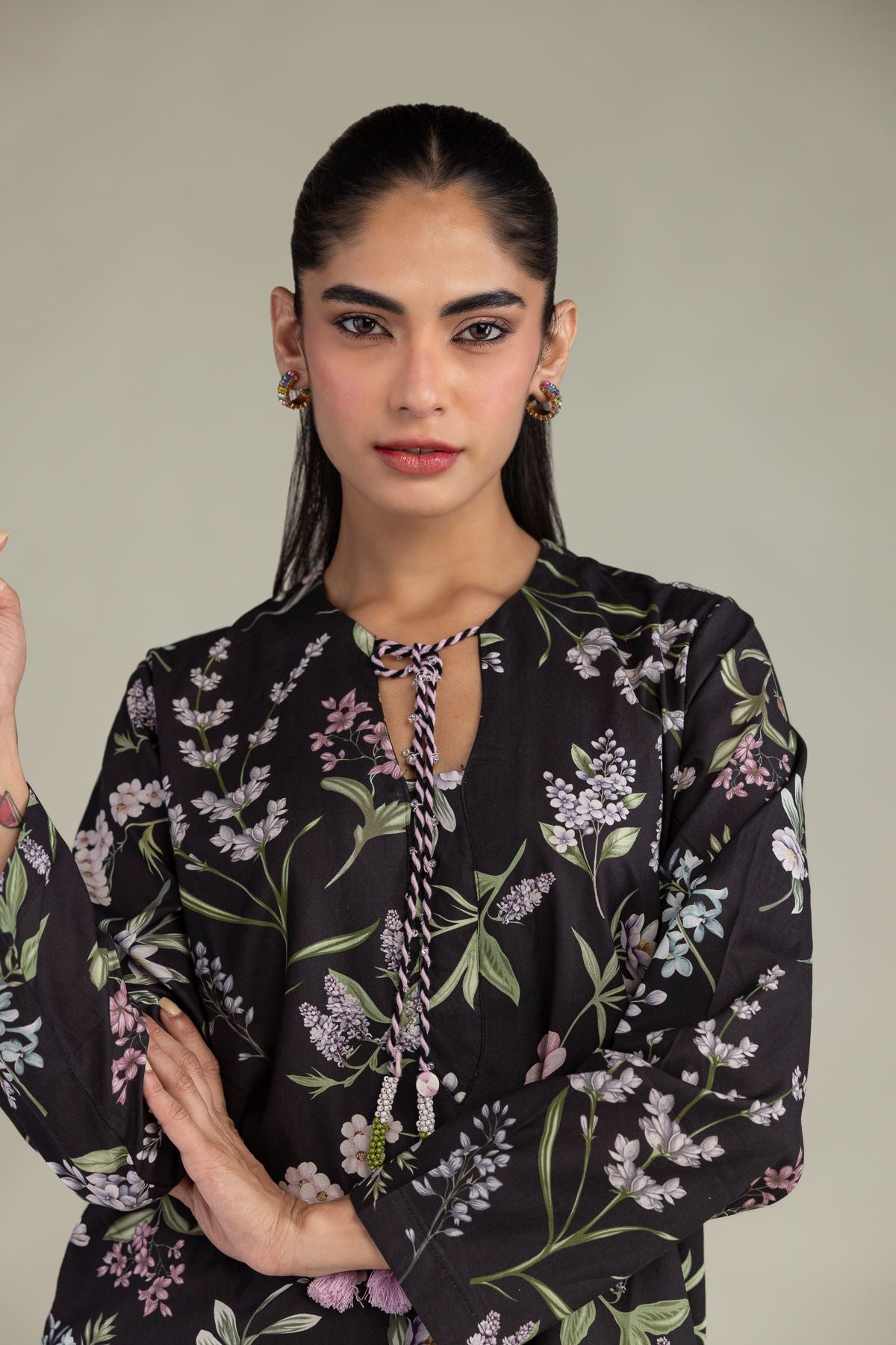 Black Floral Kurta