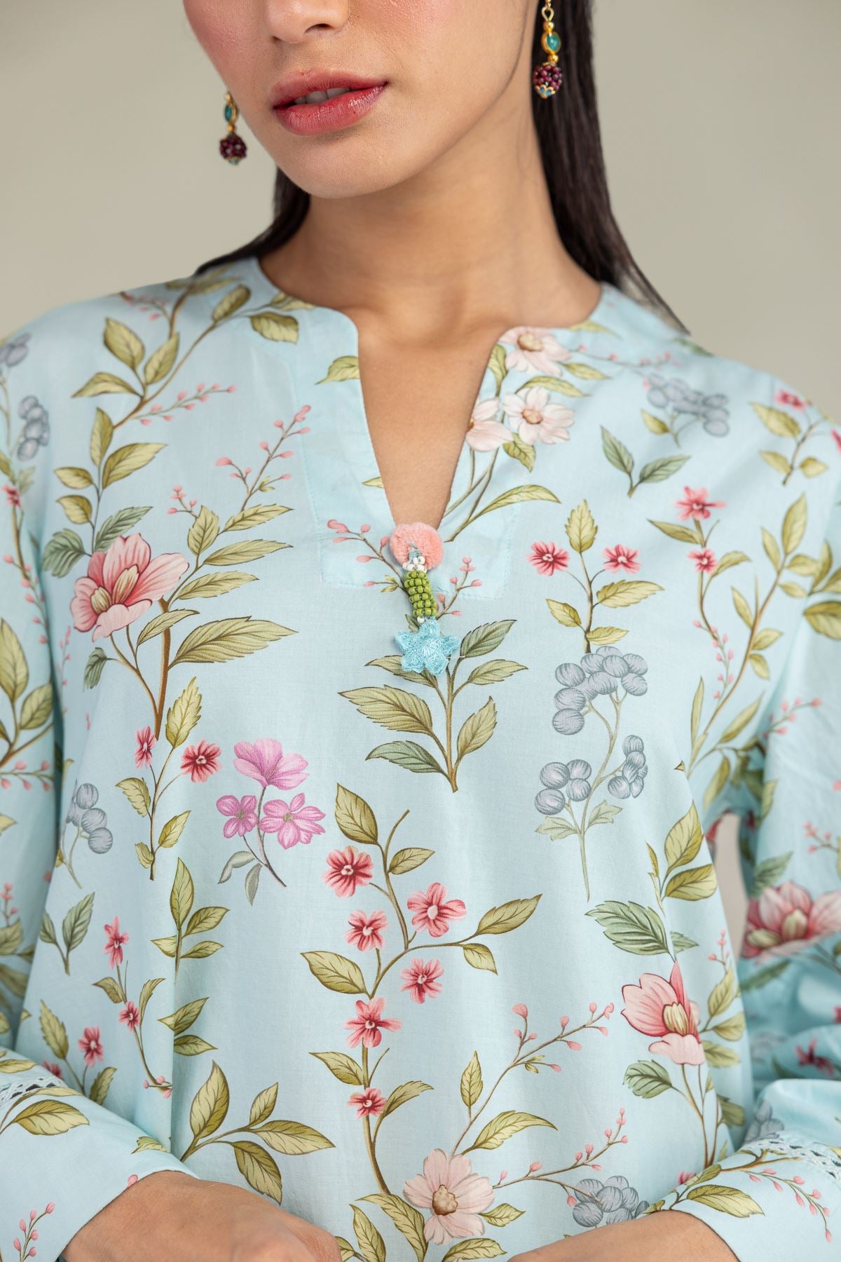 Blue V-Neck Kurta