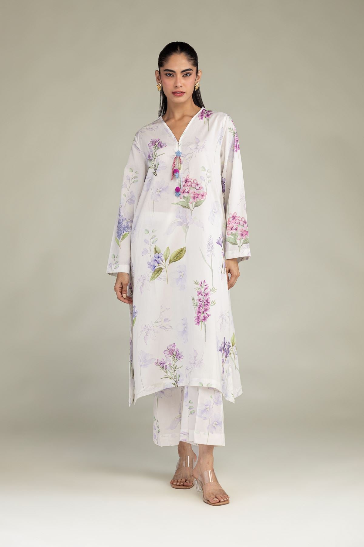 White V-Neck Kurta