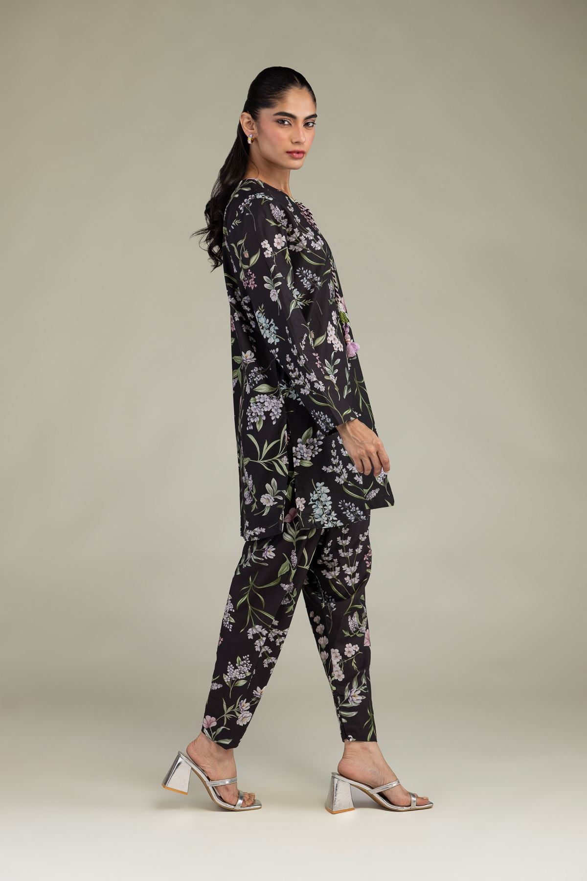 Black Floral Kurta