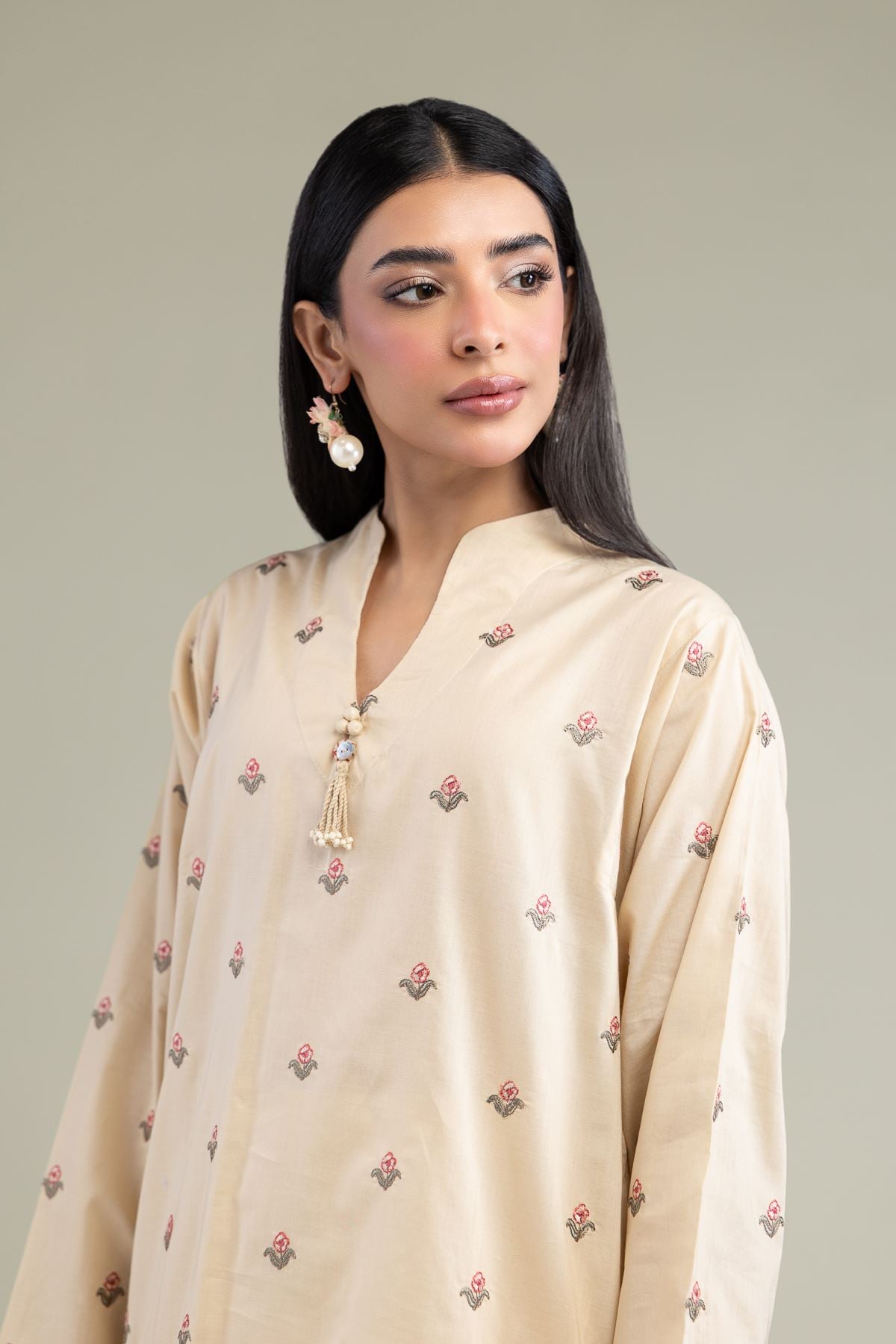 Floral V-Neck Kurta