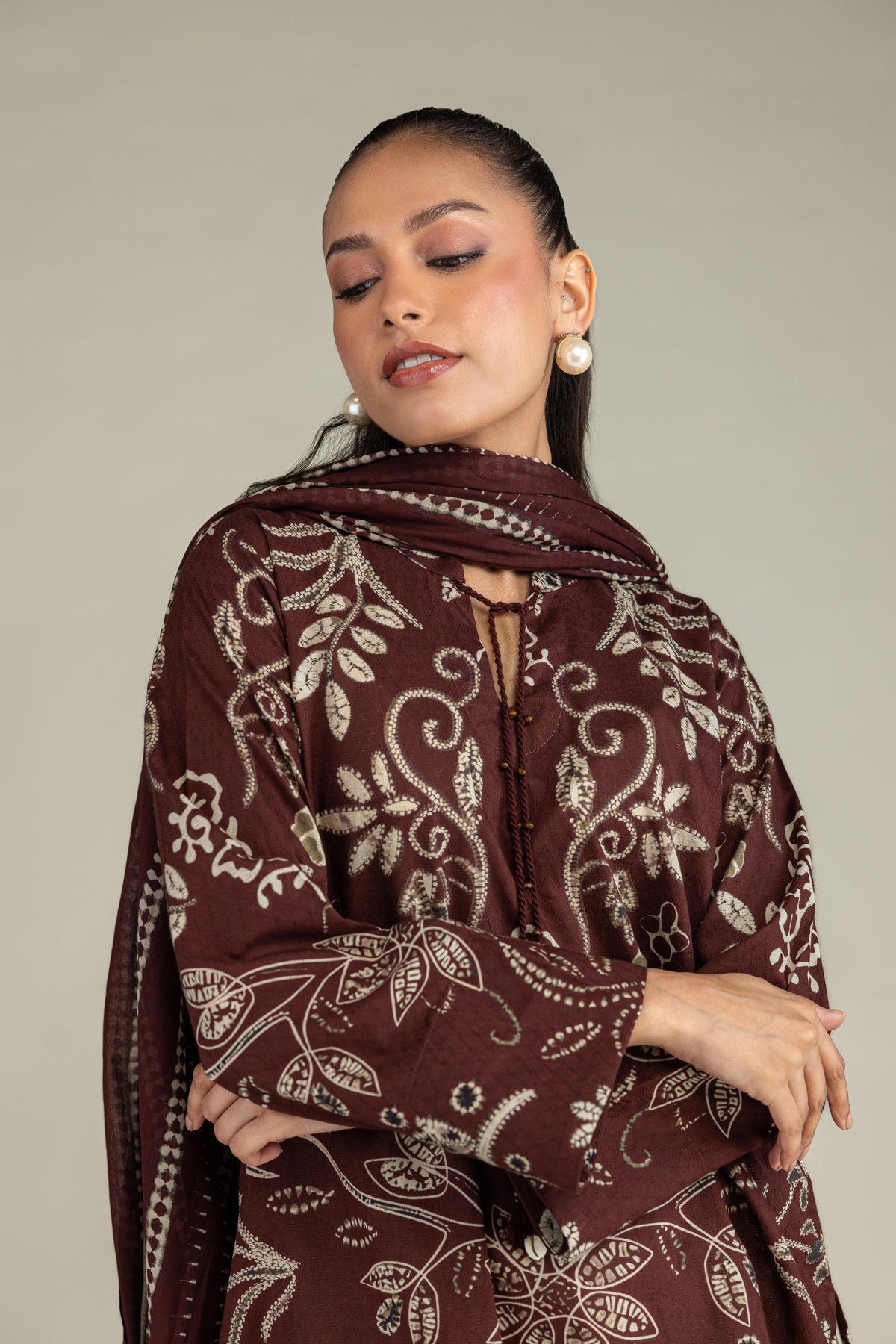 Brown Printed Dupatta