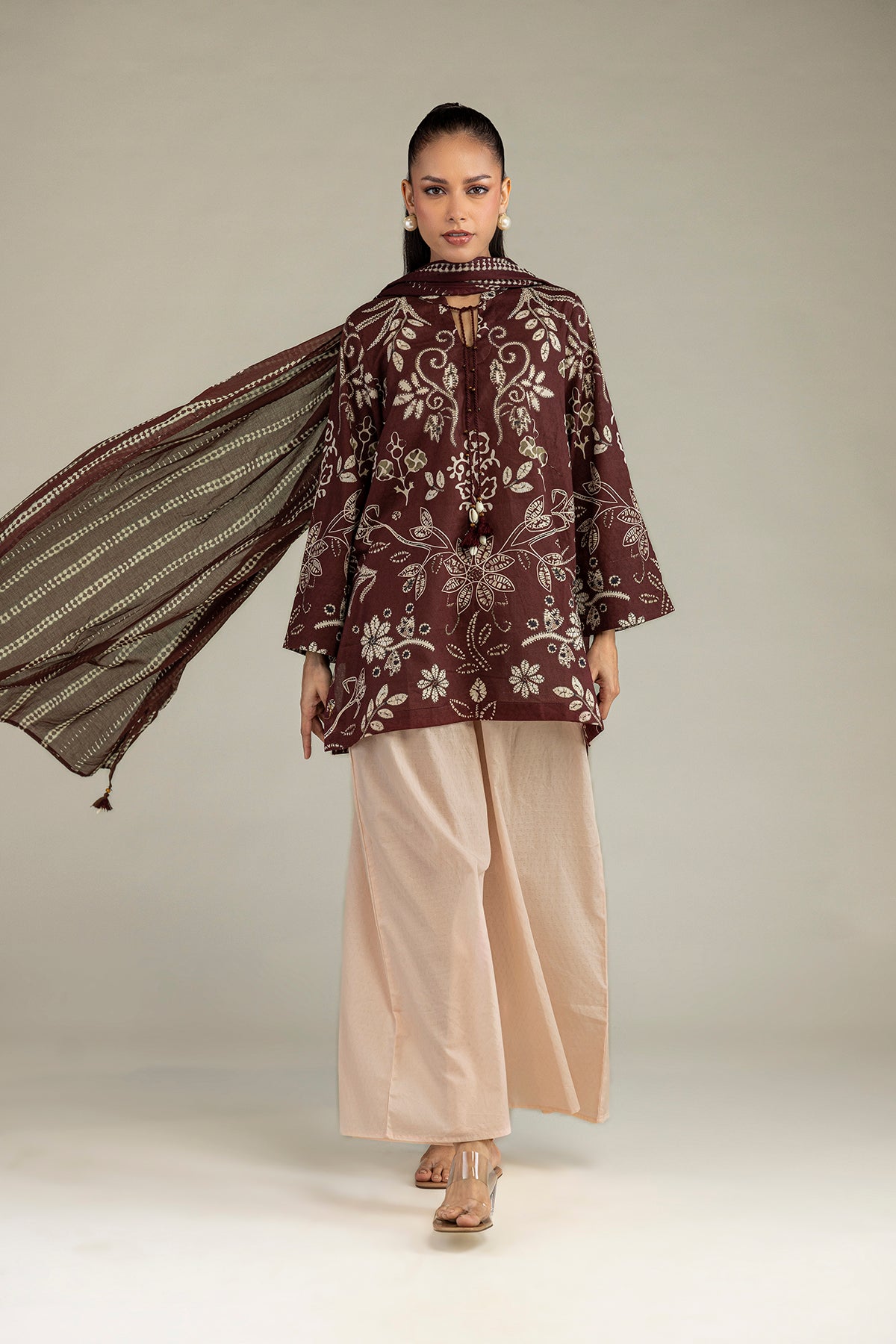 Brown Printed Dupatta