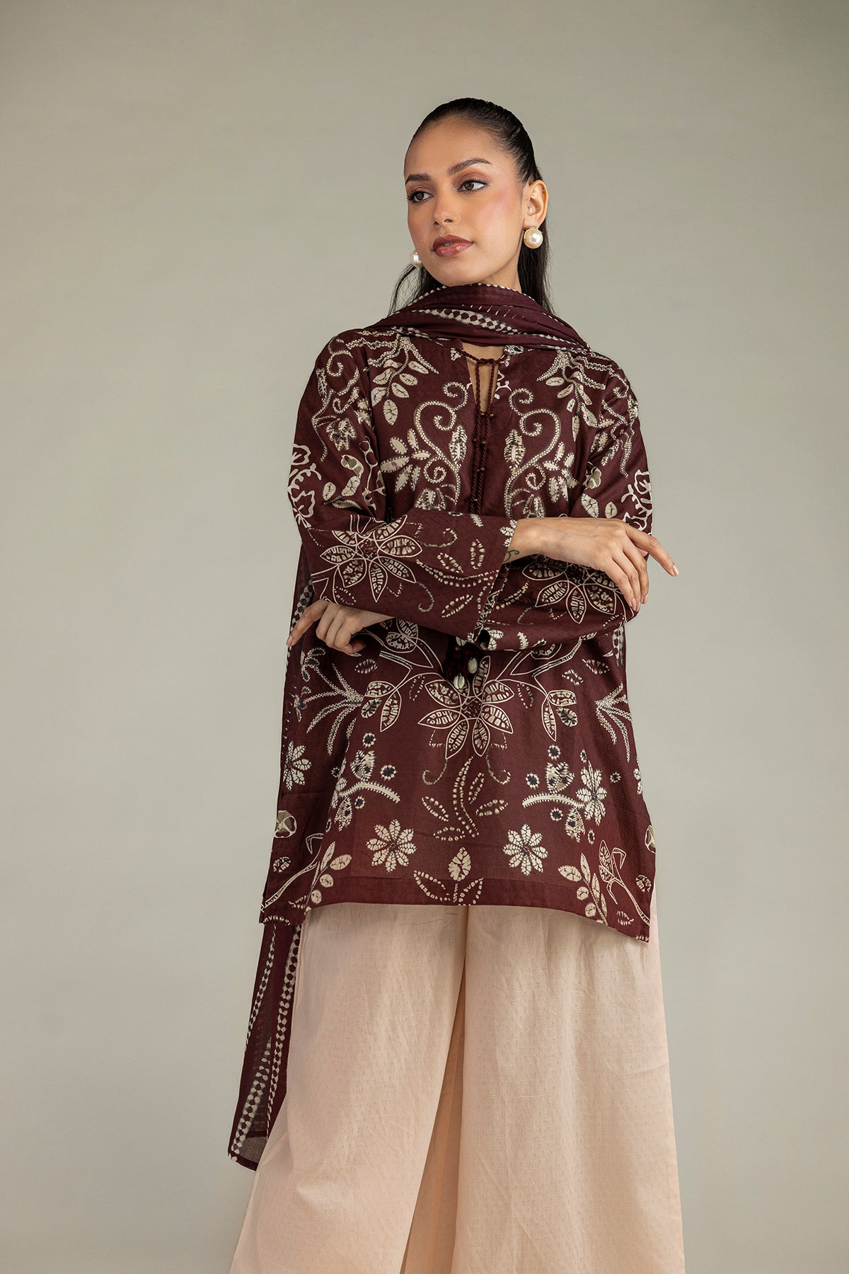 Brown Printed Dupatta